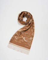 Woodland Scene, Check Long Jacquard Scarf in Tan