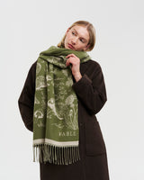Woodland Scene, Check Long Jacquard Scarf in Khaki
