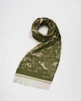 Woodland Scene, Check Long Jacquard Scarf in Khaki