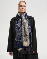 Midnight Garden Long Jacquard Scarf in Navy