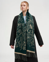 Midnight Garden Long Jacquard Scarf in Green