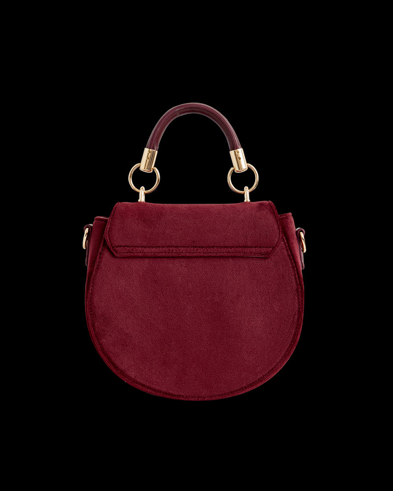 Fox & Mushroom Embroidered Saddle Bag - Redcurrant Velvet