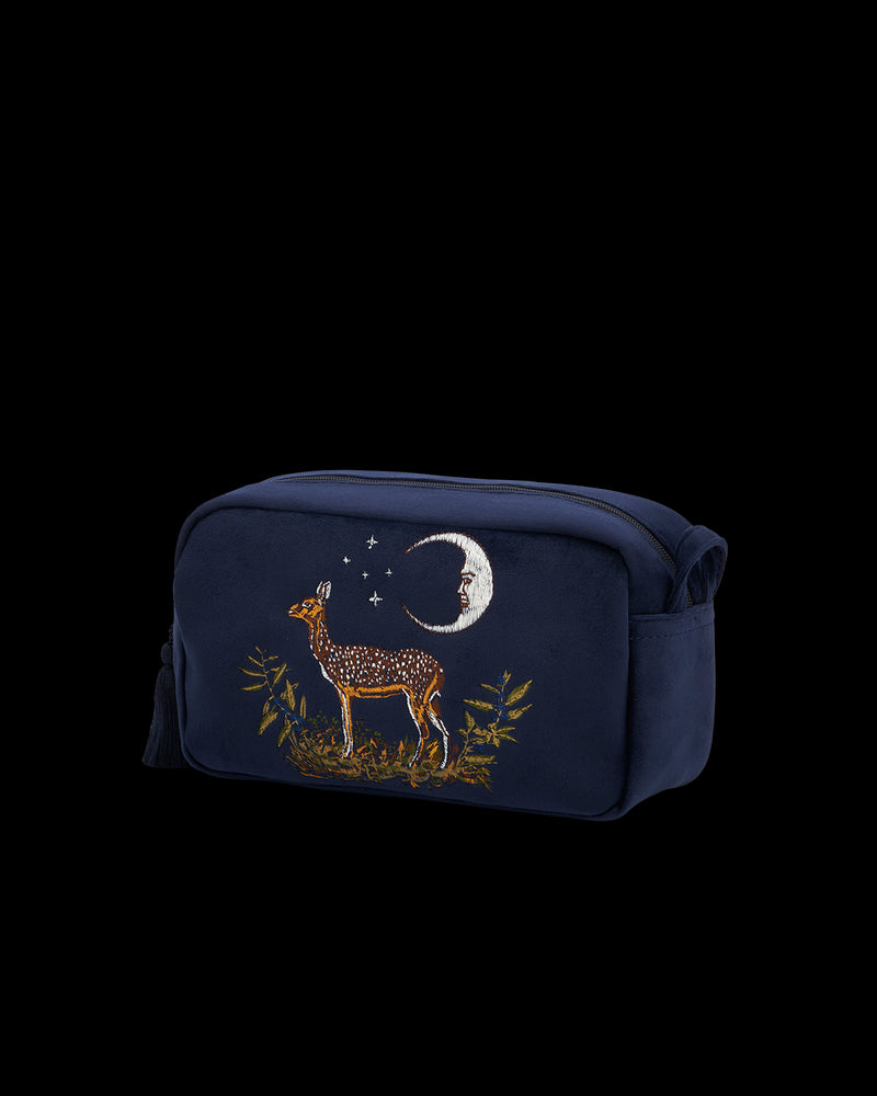 Deer & Moon Embroidered Pouch Blueberry Velvet