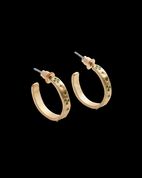 Four Leaf Clover & Pearl Hoop Earrings