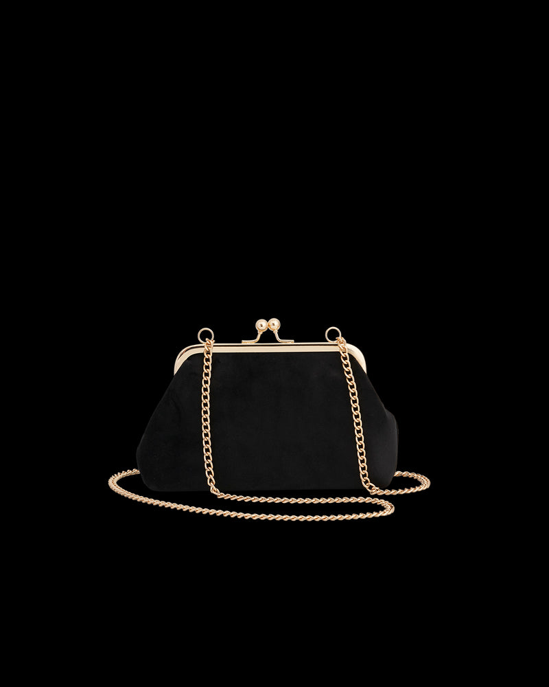 Floral Ditsy Embroidered Black Velvet Clutch Bag