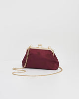 Victoriana Embroidered Burgundy Satin Clutch Bag