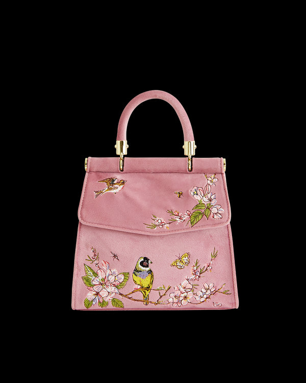 Morning Song Bird Embroidered Mini Pink Tote