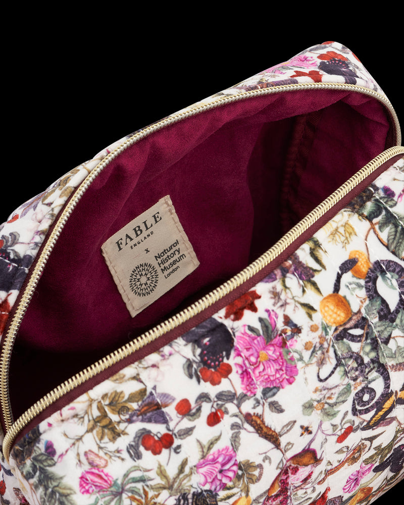 Floral Engravings Large Velvet Cosmetic Bag