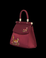 Fox & Mushroom Embroidered Burgundy Satin Tote