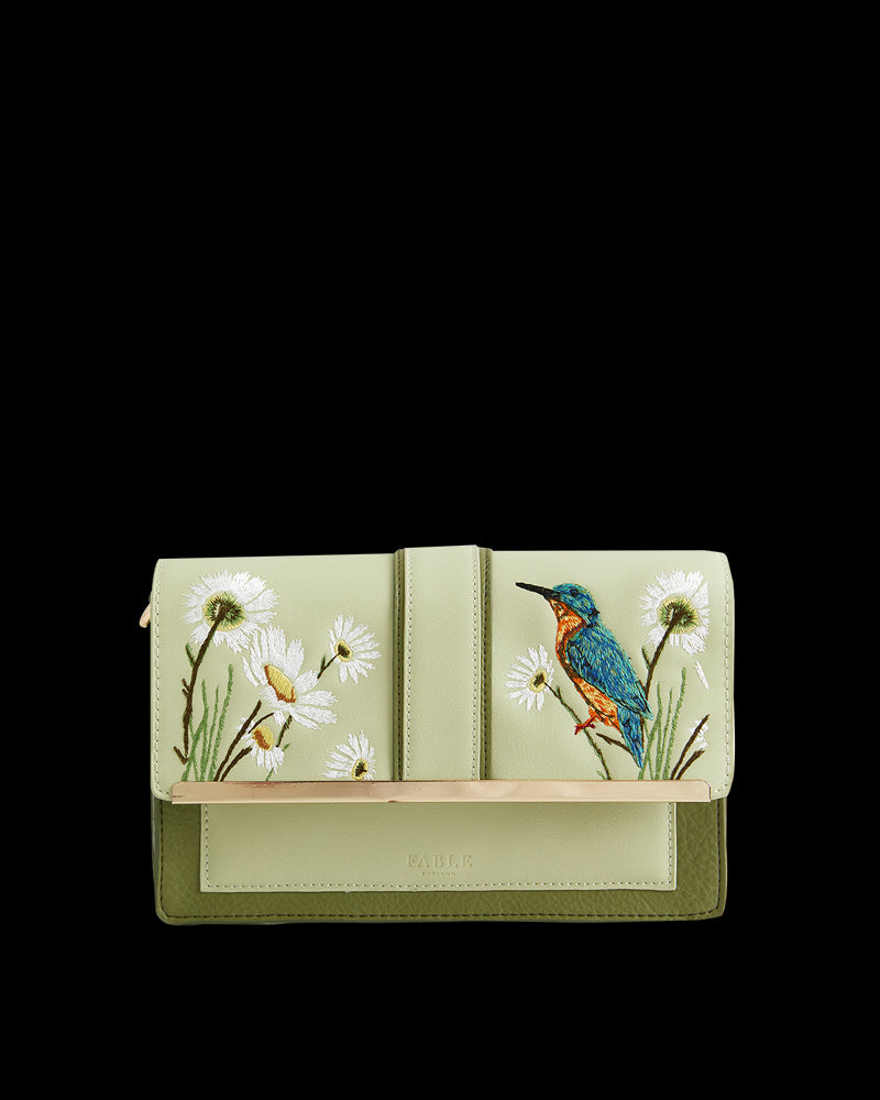 Embroidered Kingfisher Cross Body Bag