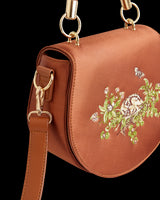 Sleepy Fawn Embroidered Satin Saddle Bag