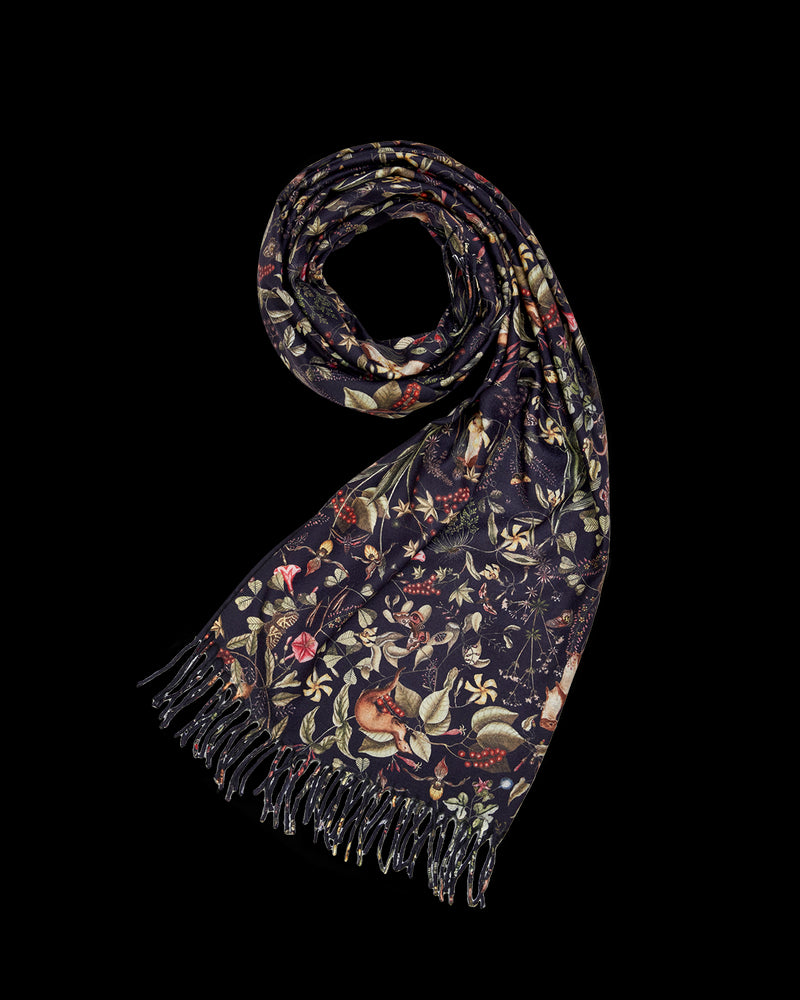 Wolf Garden Navy Scarf with Tassels