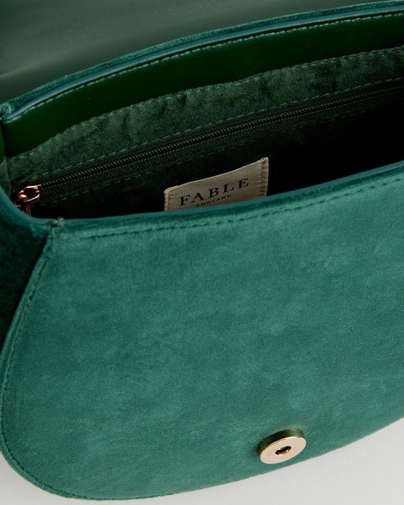 Robin Love Velvet Embroidered Saddle Bag - Fern Green