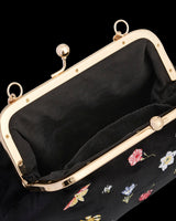 Floral Ditsy Embroidered Black Velvet Clutch Bag