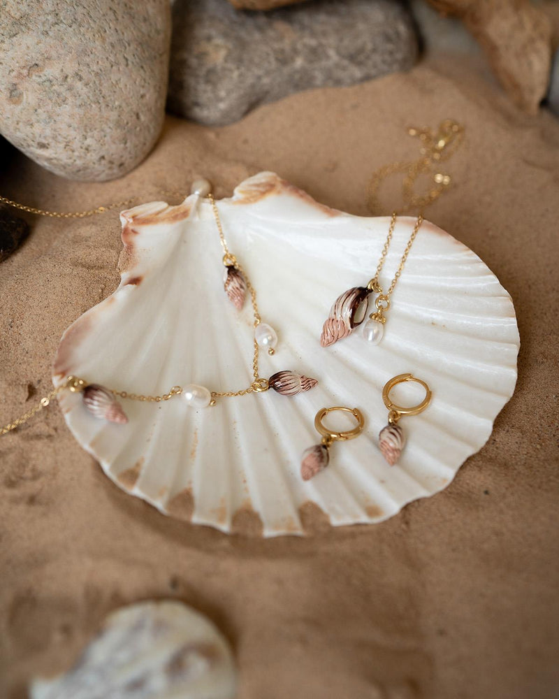 Spiral Shell Charm & Pearl Necklace