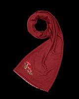 Mushroom Embroidered Burgundy Pashmina Scarf