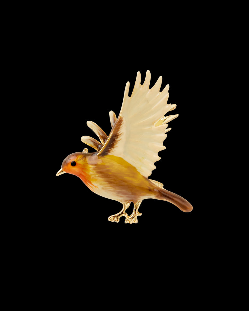 Enamel Flying Robin Brooch