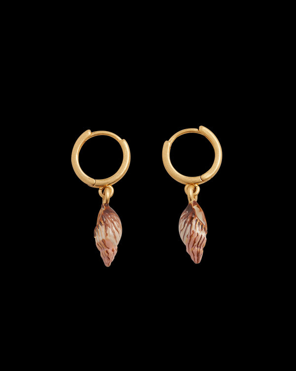 Spiral Shell Worn Gold Huggie Hoops