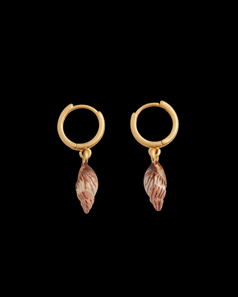 Spiral Shell Worn Gold Huggie Hoops