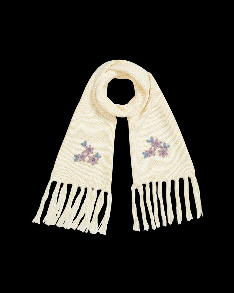 Forget-Me-Not Knitted Cream Scarf