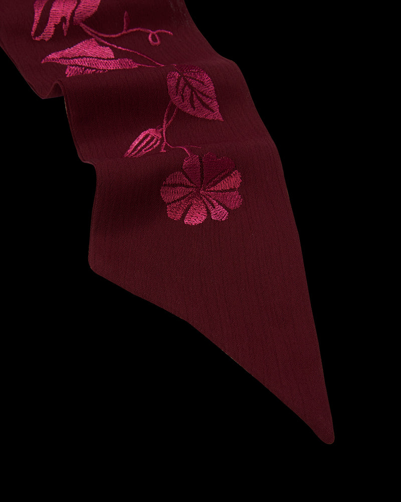 Floral Bohemian Embroidered Burgundy Scarf