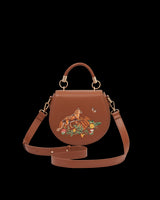 Fox & Pumpkin Embroidered Tan Saddle Bag
