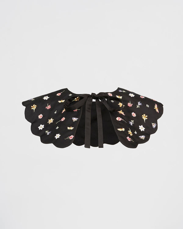 Floral Ditsy Black Satin Embroidered Collar