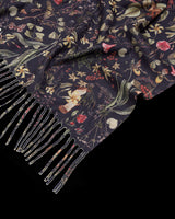 Wolf Garden Navy Scarf with Tassels