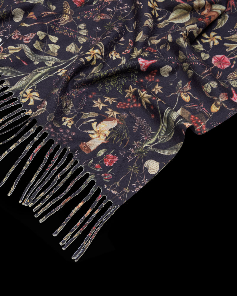 Wolf Garden Navy Scarf with Tassels