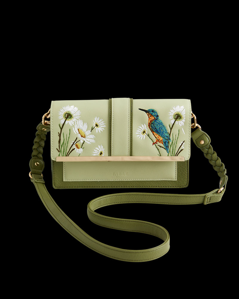 Embroidered Kingfisher Cross Body Bag