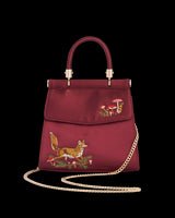 Fox & Mushroom Embroidered Burgundy Satin Tote
