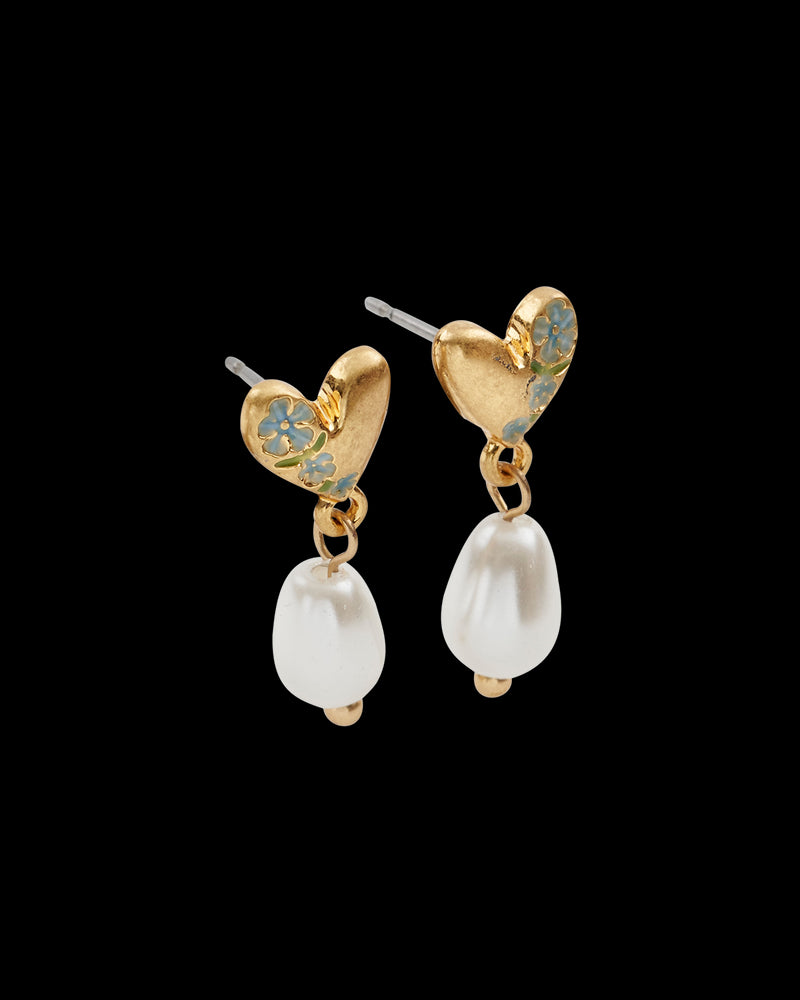 Forget-Me-Not Heart & Pearl Earrings