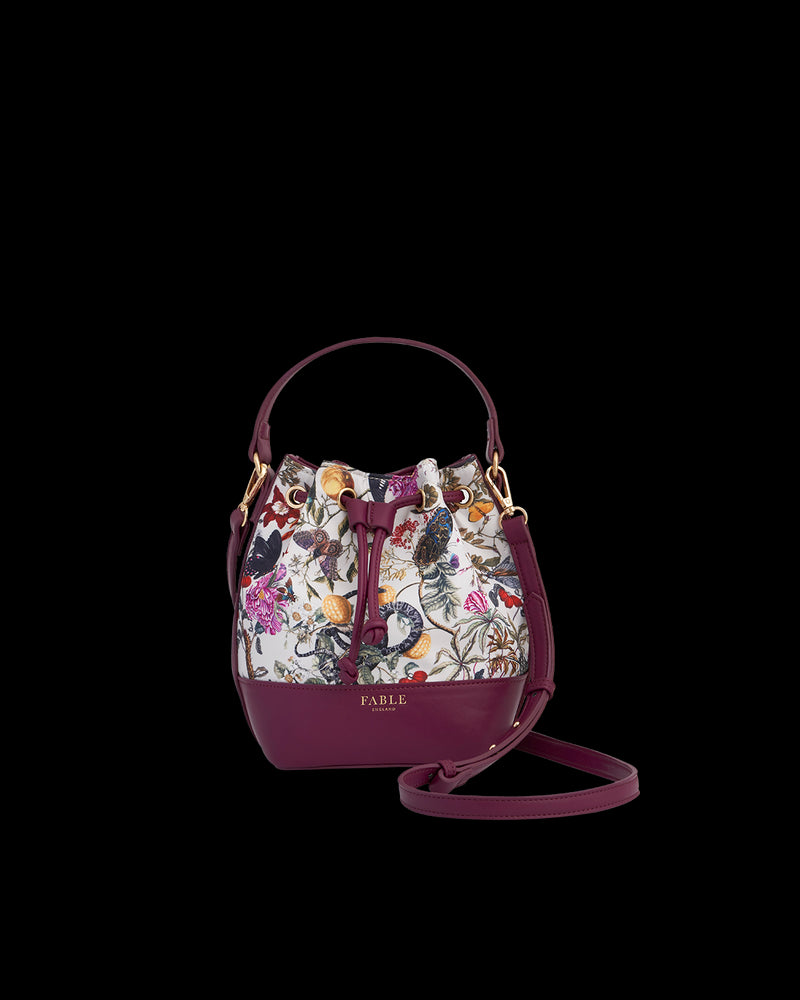 Floral Engravings Plum Bucket Bag