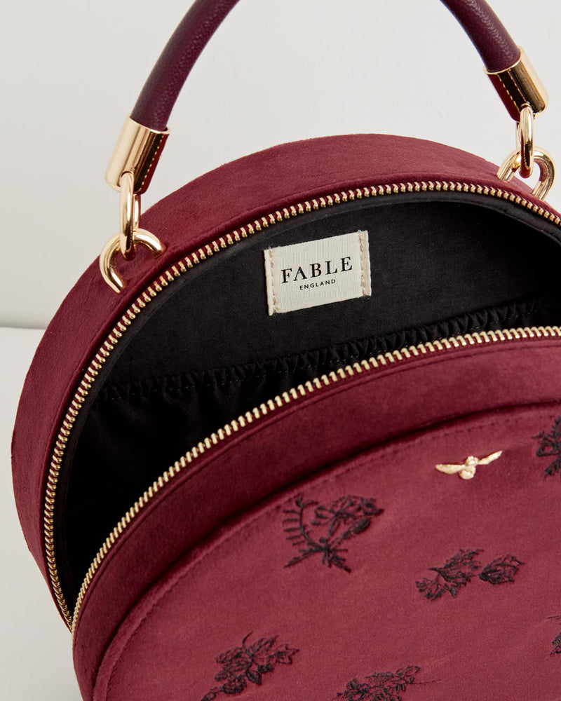 Flora Embroidered Top Handle Bag Redcurrant Velvet
