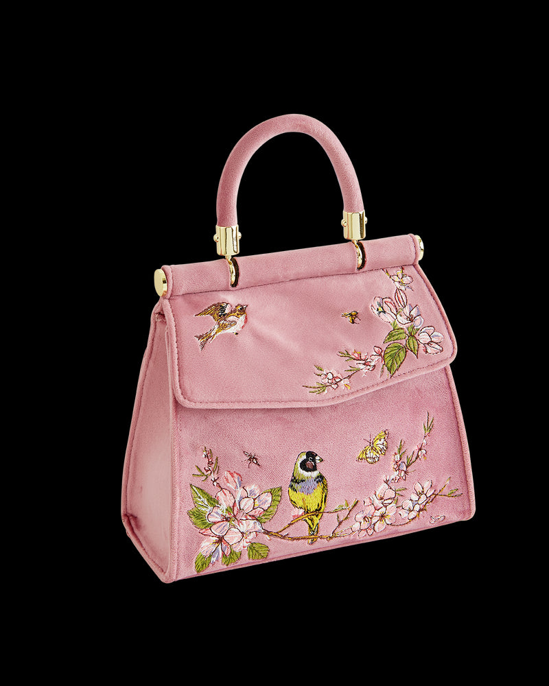Morning Song Bird Embroidered Mini Pink Tote