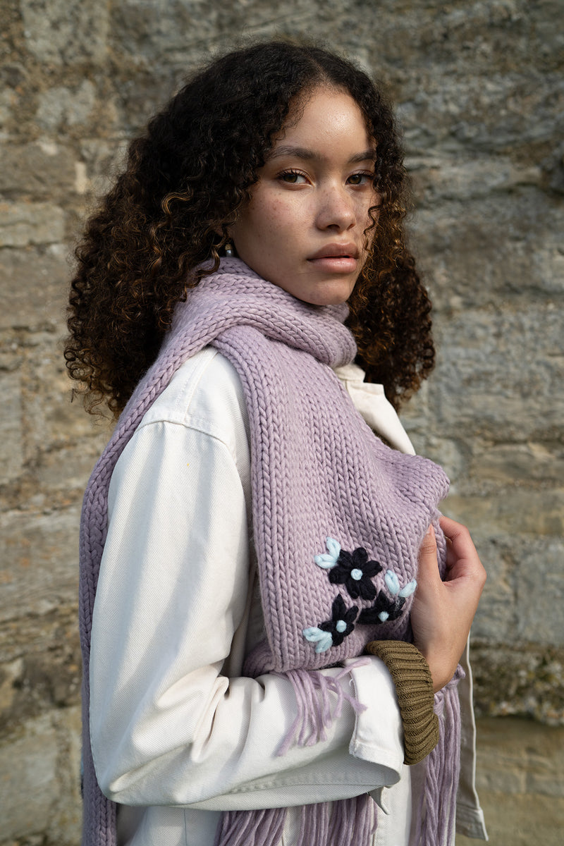 Forget-Me-Not Knitted Lilac Scarf