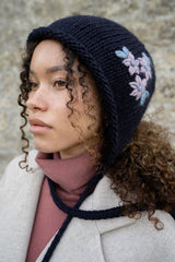 Forget-Me-Not Knitted Navy Bonnet