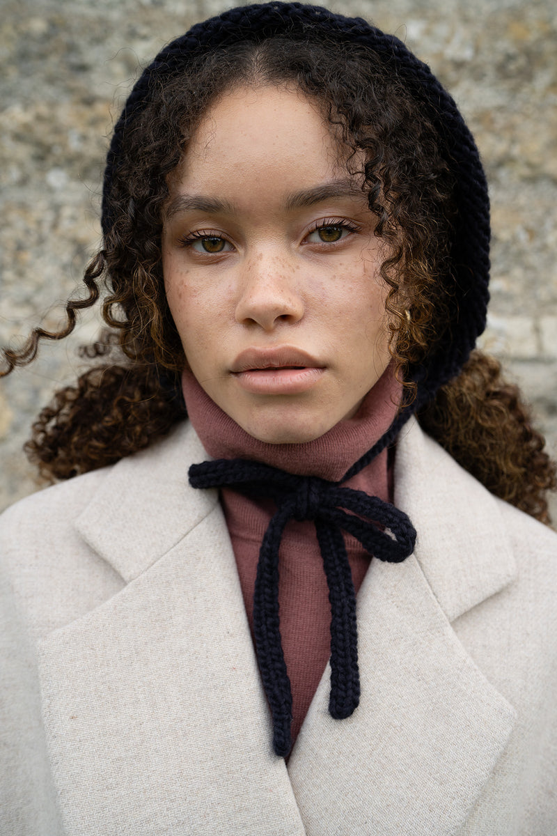 Forget-Me-Not Knitted Navy Bonnet