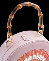 Embroiderd Shell Lilac Bamboo Top Handle Bag