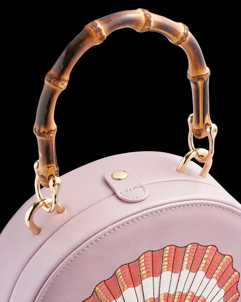 Embroiderd Shell Lilac Bamboo Top Handle Bag