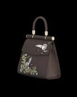 Wolf & Moon Embroidered Charcoal Satin Tote