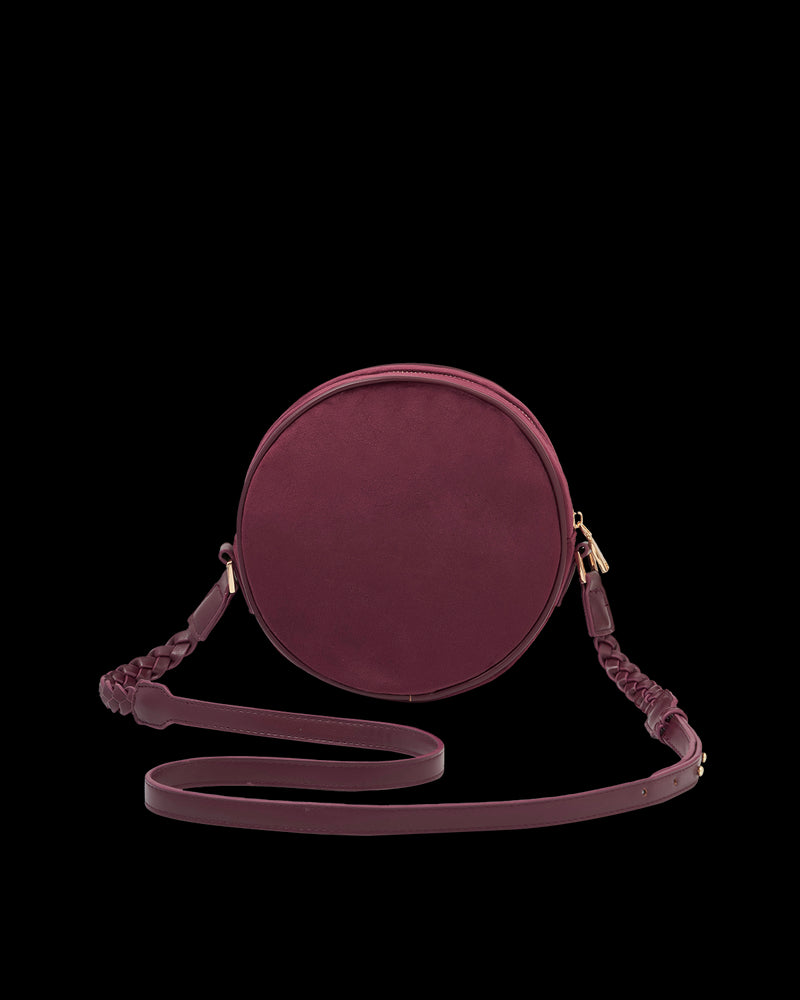 Magical Mushroom Embroidered Burgundy Velvet Circle Bag