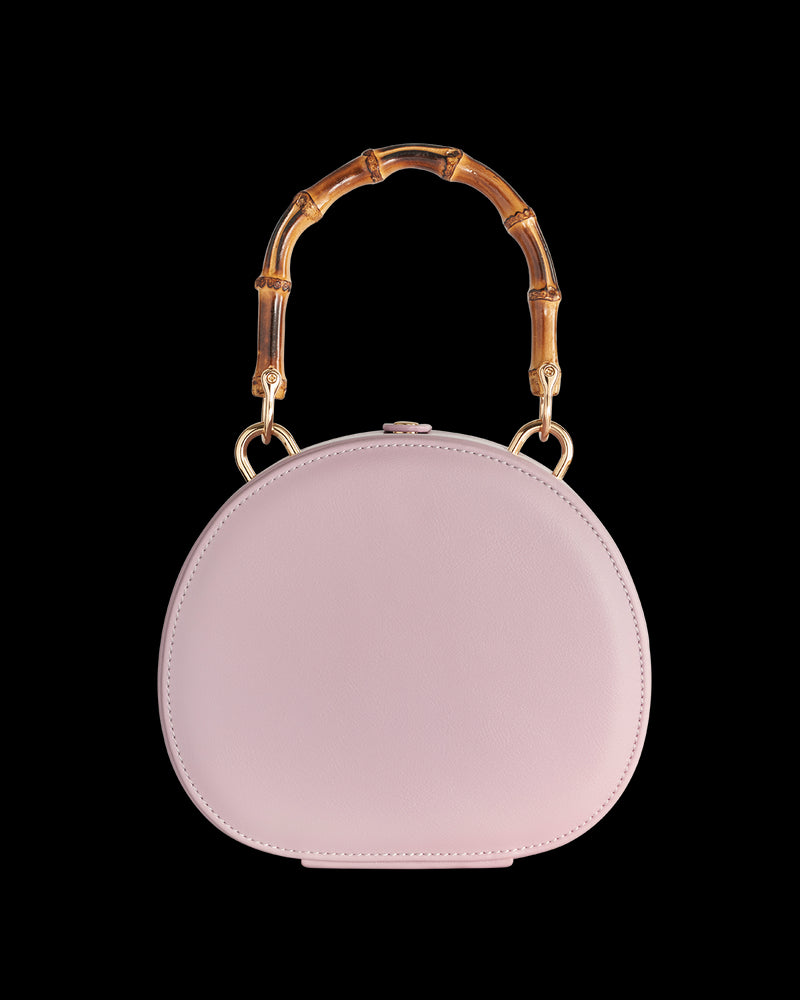 Embroiderd Shell Lilac Bamboo Top Handle Bag