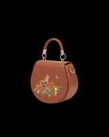 Fox & Pumpkin Embroidered Tan Saddle Bag
