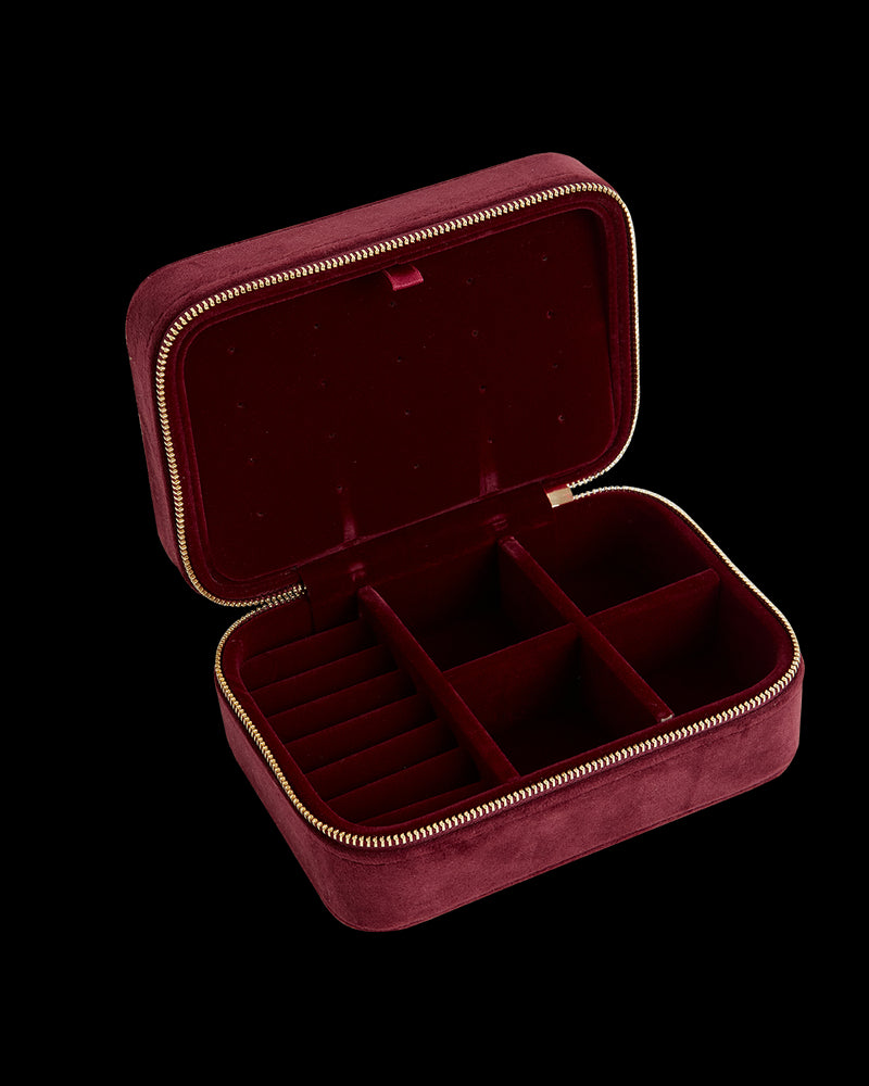Robin Love Embroidered Large Jewellery Box Redcurrant Velvet