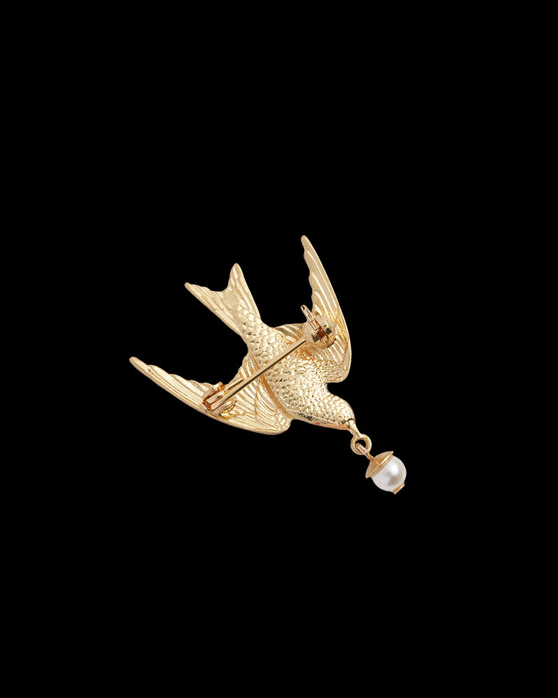 Swallow & Pearl Brooch