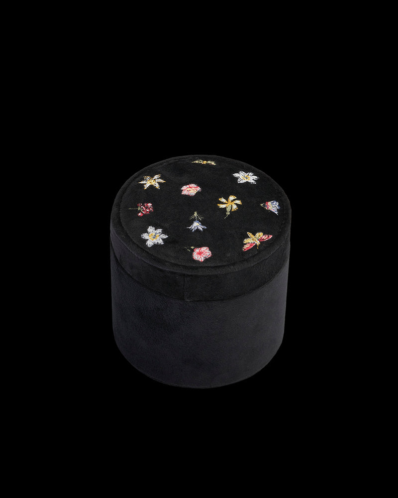 Floral Ditsy Embroidered Black Velvet Jewellery Box