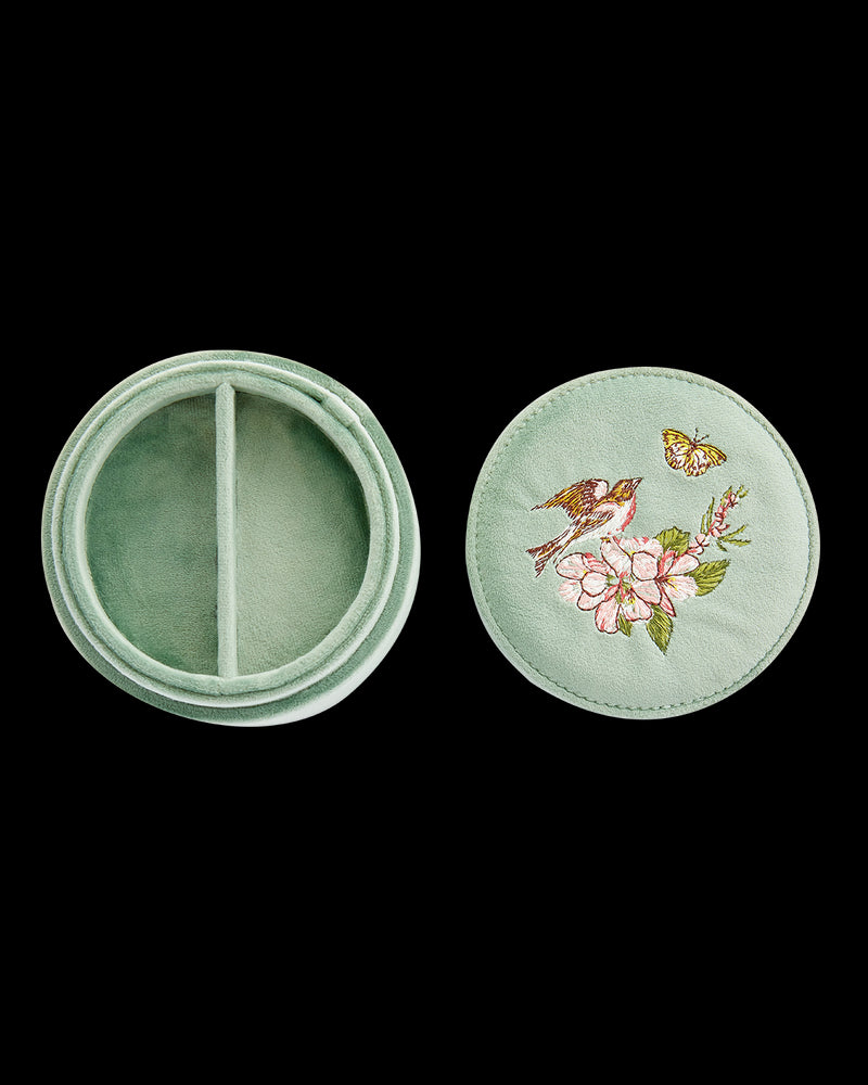 Morning Song Bird Embroidered Round Jewellery Box