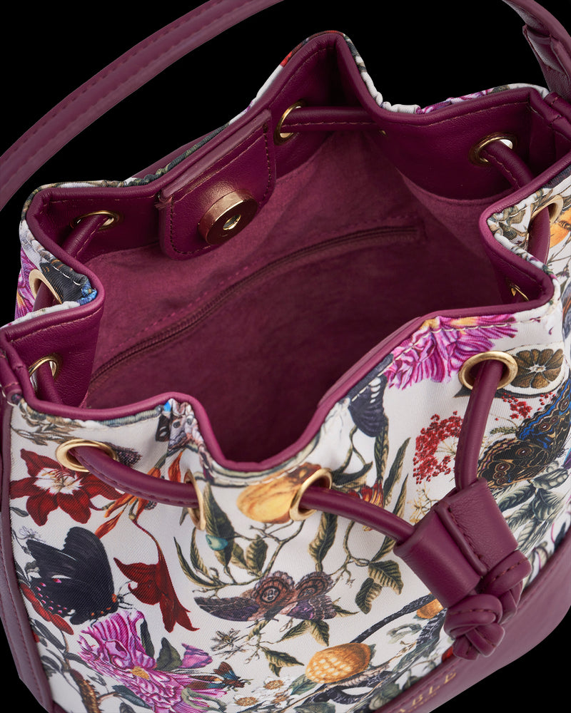 Floral Engravings Plum Bucket Bag