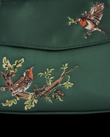 Robin Love Embroidered Green Satin Tote